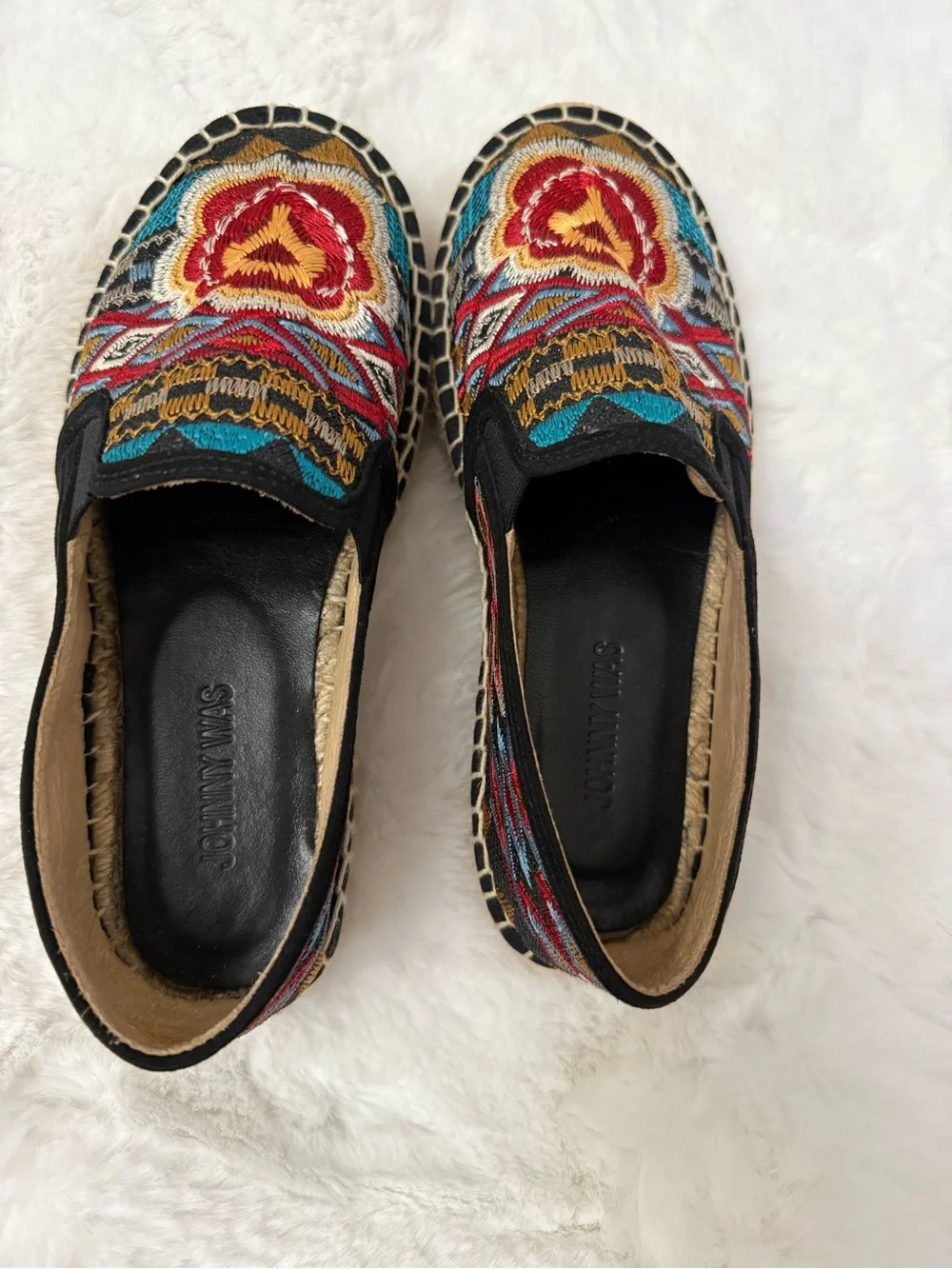 Johnny Was Embroidered Espadrille Slip On Flats Floral Boho Worn Once 37or 6.5